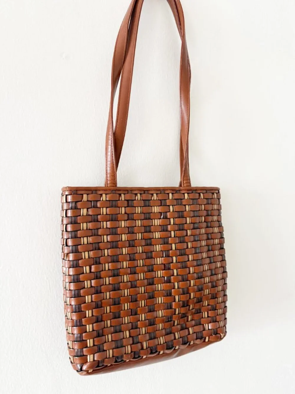 Vintage Genuine Leather Nine West Brown Woven Purse Bag